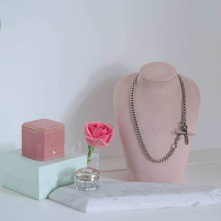 Vintage 1940s Sterling Silver Albert Watch Chain Necklace - Mayveda Jewelry