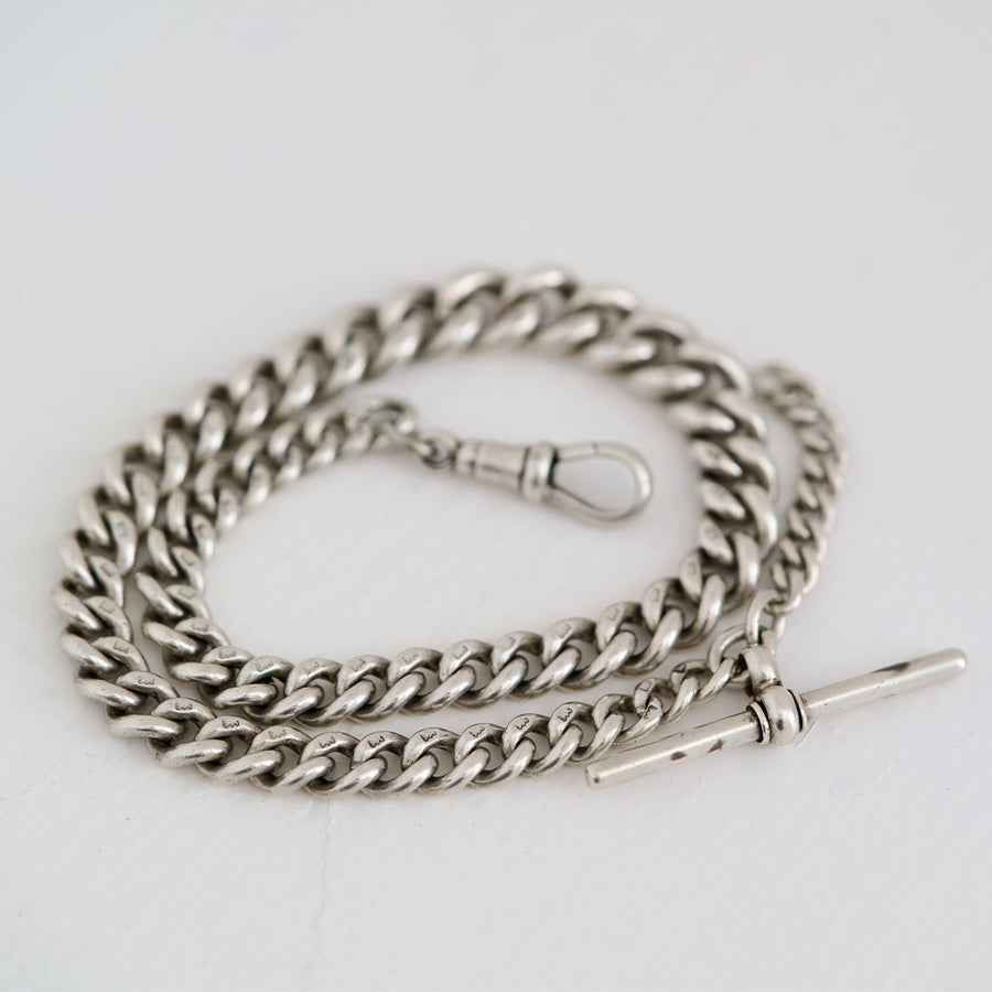 Antique 1908 Sterling Silver Albert Watch Chain Bracelet - Mayveda Jewelry