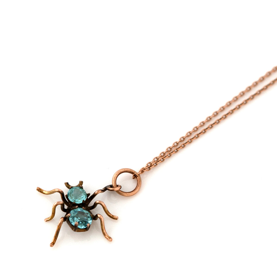 Antique 9ct Rose Gold Zircon Spider Charm Necklace - Mayveda Jewelry