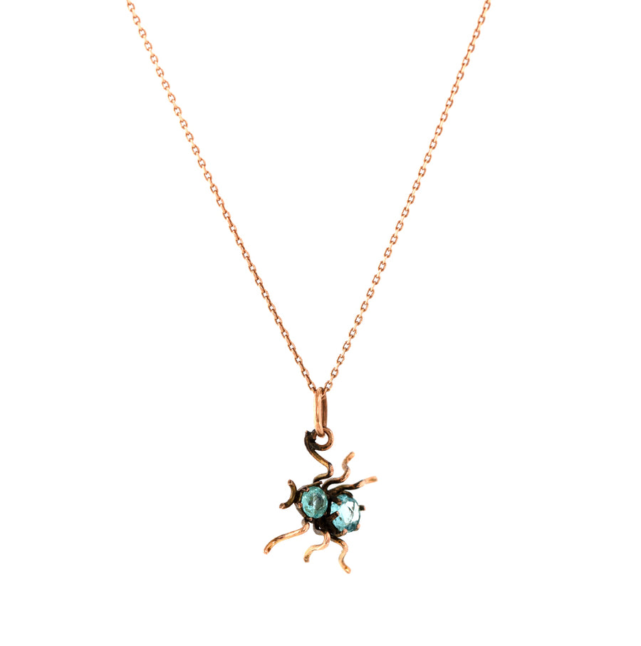 Antique 9ct Rose Gold Zircon Spider Charm Necklace - Mayveda Jewelry