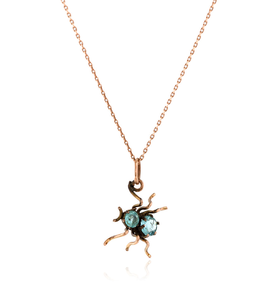 Antique 9ct Rose Gold Zircon Spider Charm Necklace - Mayveda Jewelry