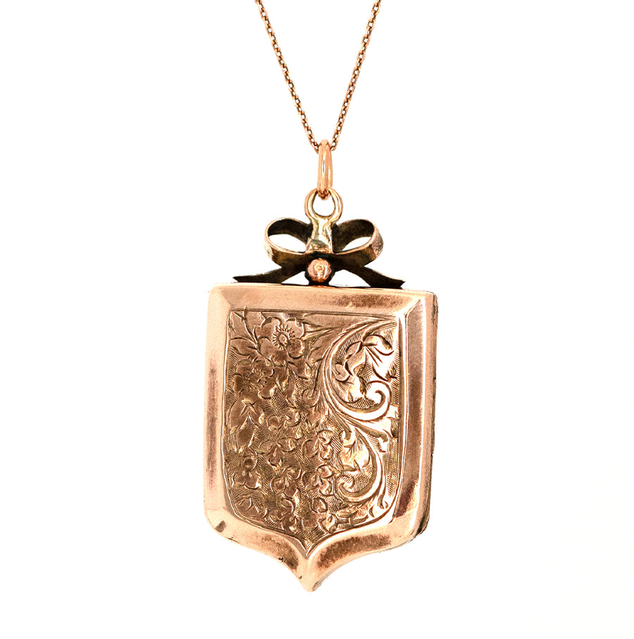 Antique Victorian 9ct Rose Gold Shield Locket Necklace - Mayveda Jewelry