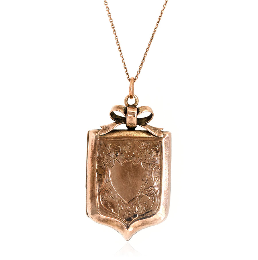 Antique Victorian 9ct Rose Gold Shield Locket Necklace