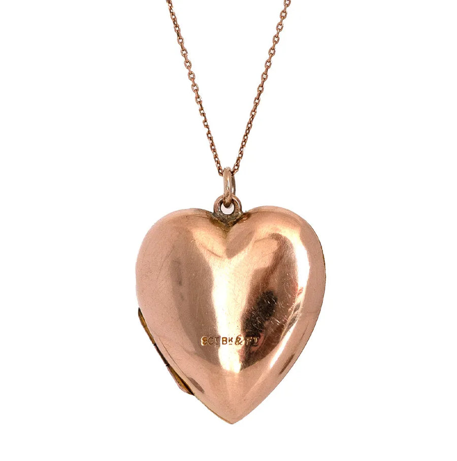 Antique Victorian 9ct Rose Gold Heart Locket Necklace - Mayveda Jewelry