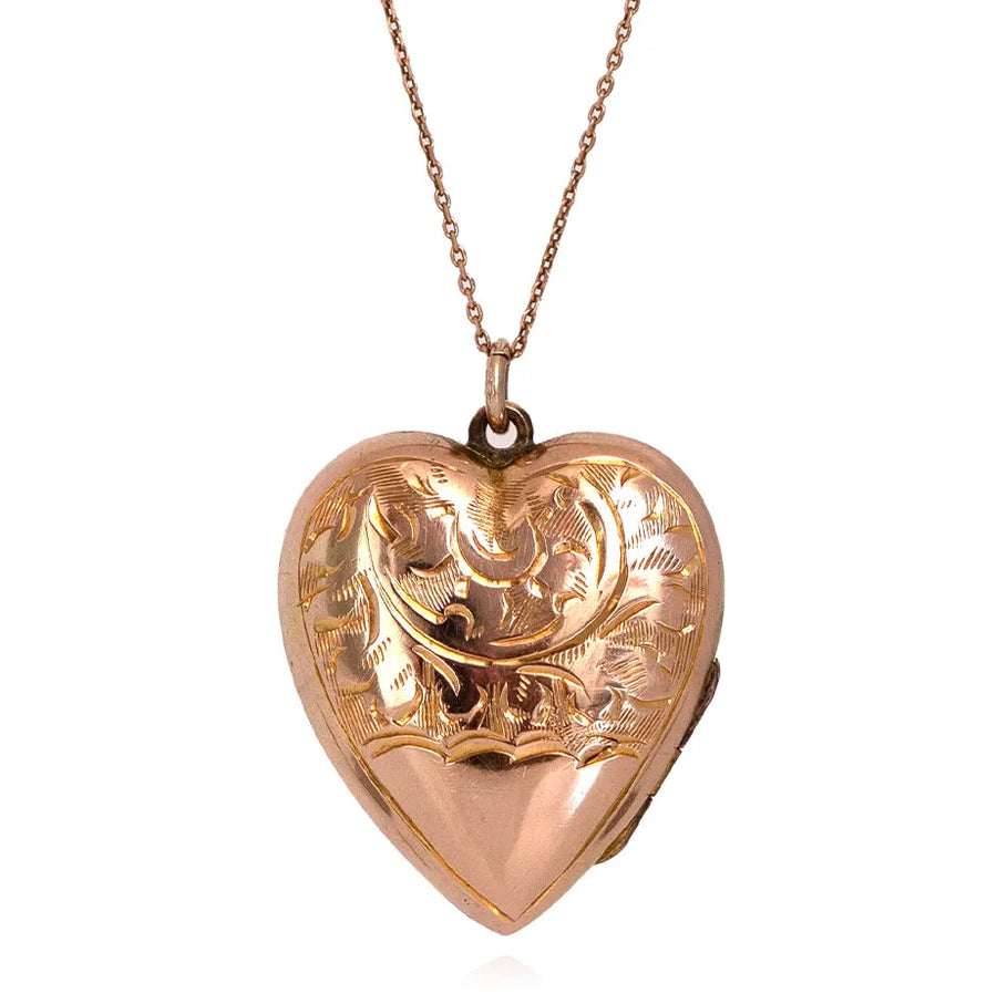 Antique Victorian 9ct Rose Gold Heart Locket Necklace - Mayveda Jewelry