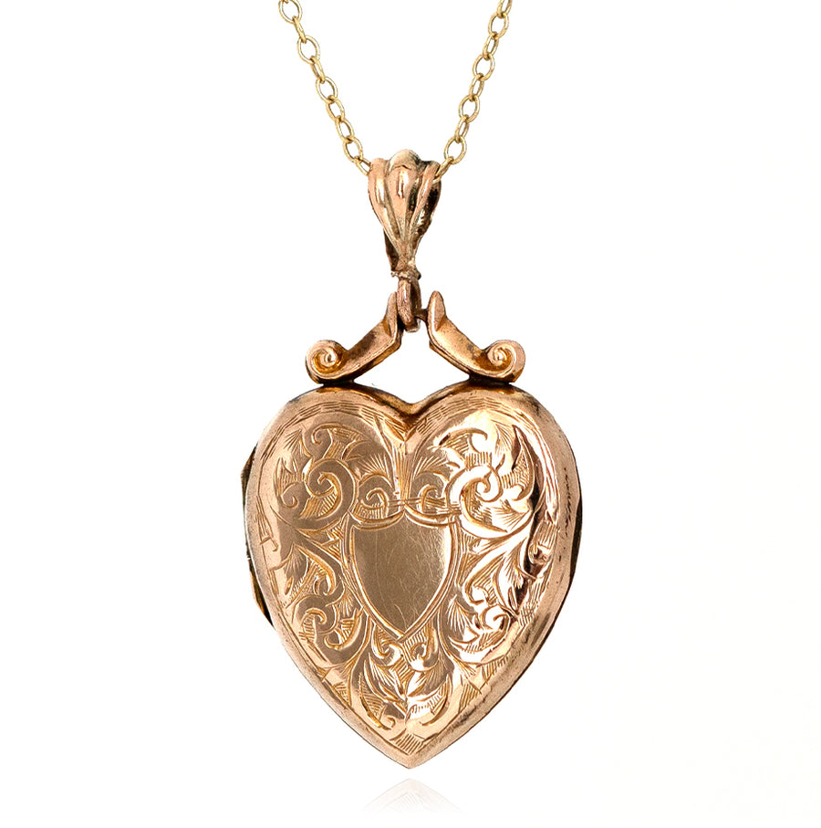 Antique Victorian 9ct Gold Heart Locket Necklace - Mayveda Jewelry