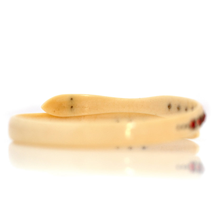 Antique 1910s–1920s Cream Celluloid Snake Bangle with Red Rhinestones - Mayveda Jewelry