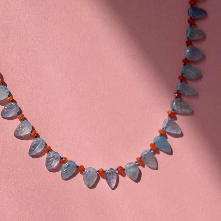 SOLD | Aquamarine & Carnelian Gemstone Necklace - Mayveda Jewelry