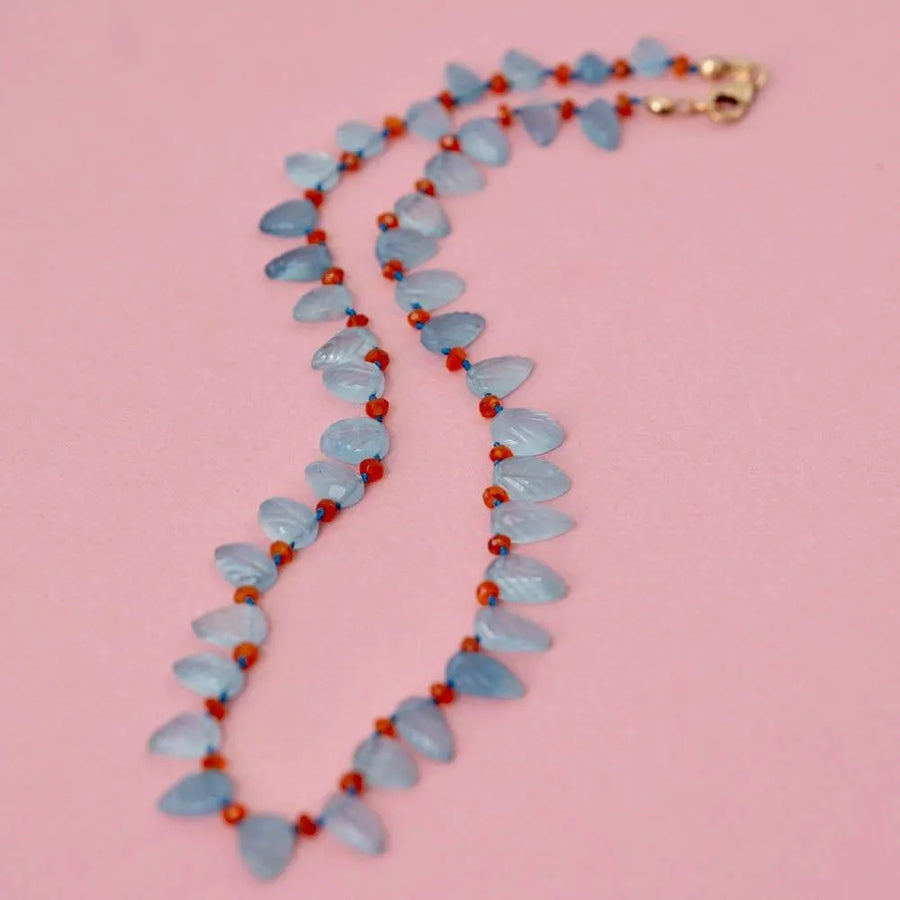 SOLD | Aquamarine & Carnelian Gemstone Necklace - Mayveda Jewelry