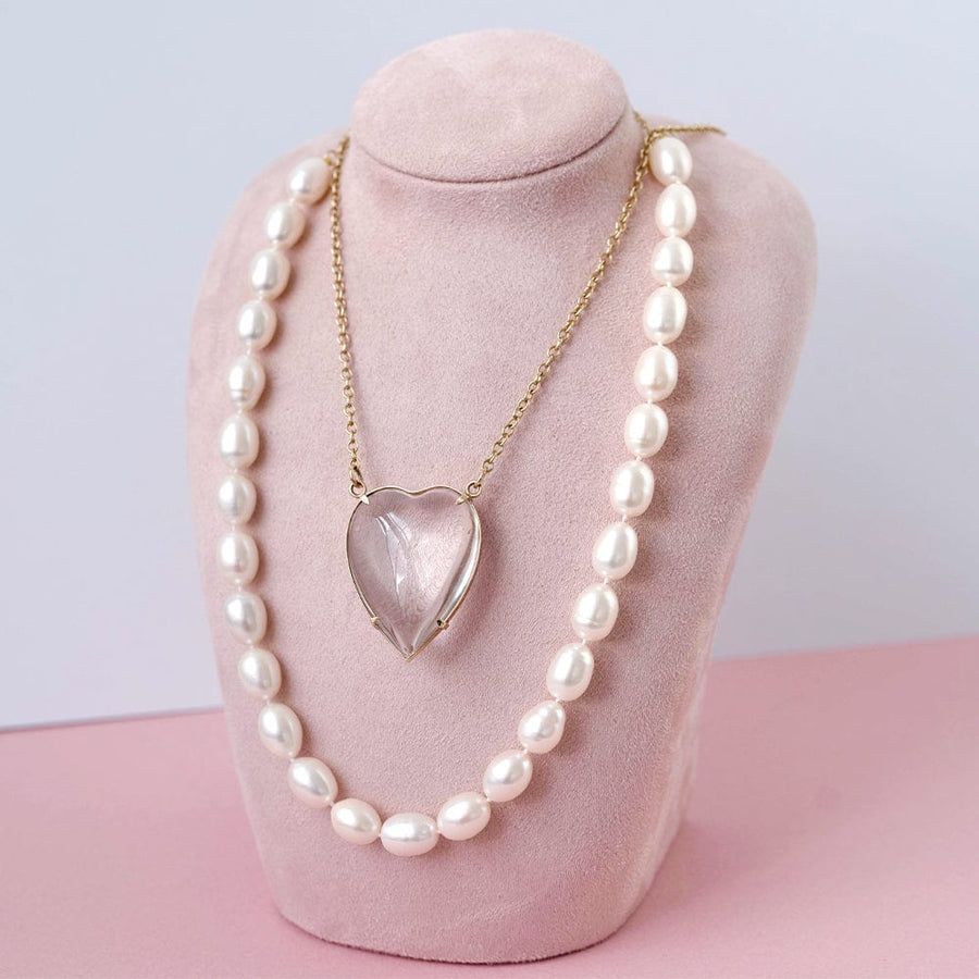 MAYVEDA Necklaces Handmade Rock Crystal Heart 9ct Gold Necklace Mayveda Jewellery