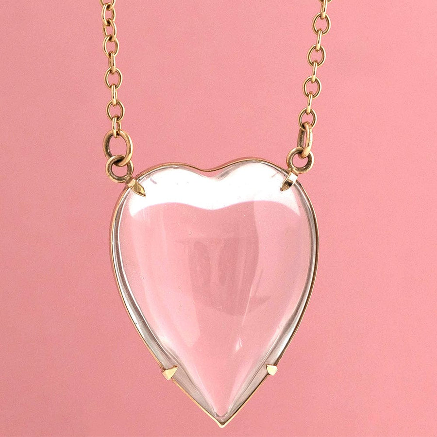 MAYVEDA Necklaces Handmade Rock Crystal Heart 9ct Gold Necklace Mayveda Jewellery