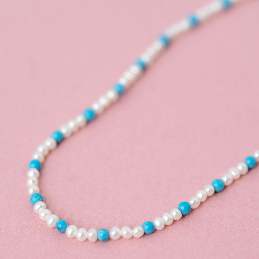 MAYVEDA Necklaces Handmade Turquoise & Pearl Beaded Necklace Mayveda Jewellery