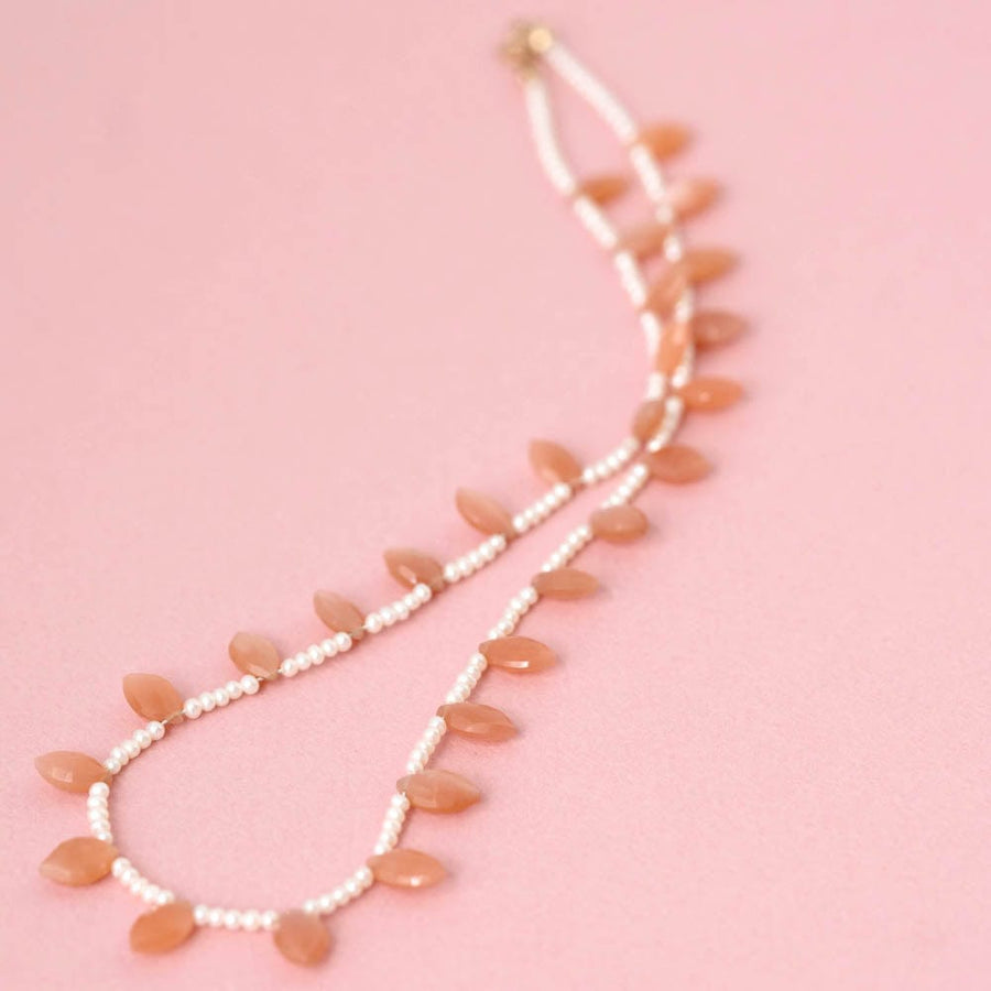 MAYVEDA Necklaces Peach Moonstone & Seed Pearl Gemstone Necklace Mayveda Jewellery