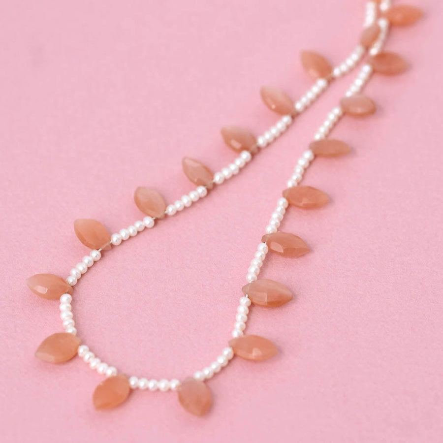 MAYVEDA Necklaces Peach Moonstone & Seed Pearl Gemstone Necklace Mayveda Jewellery