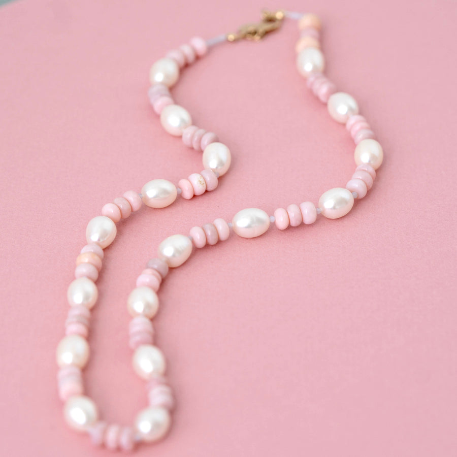MAYVEDA Necklaces Pink Opal & White Pearl Gemstone Necklace Mayveda Jewellery