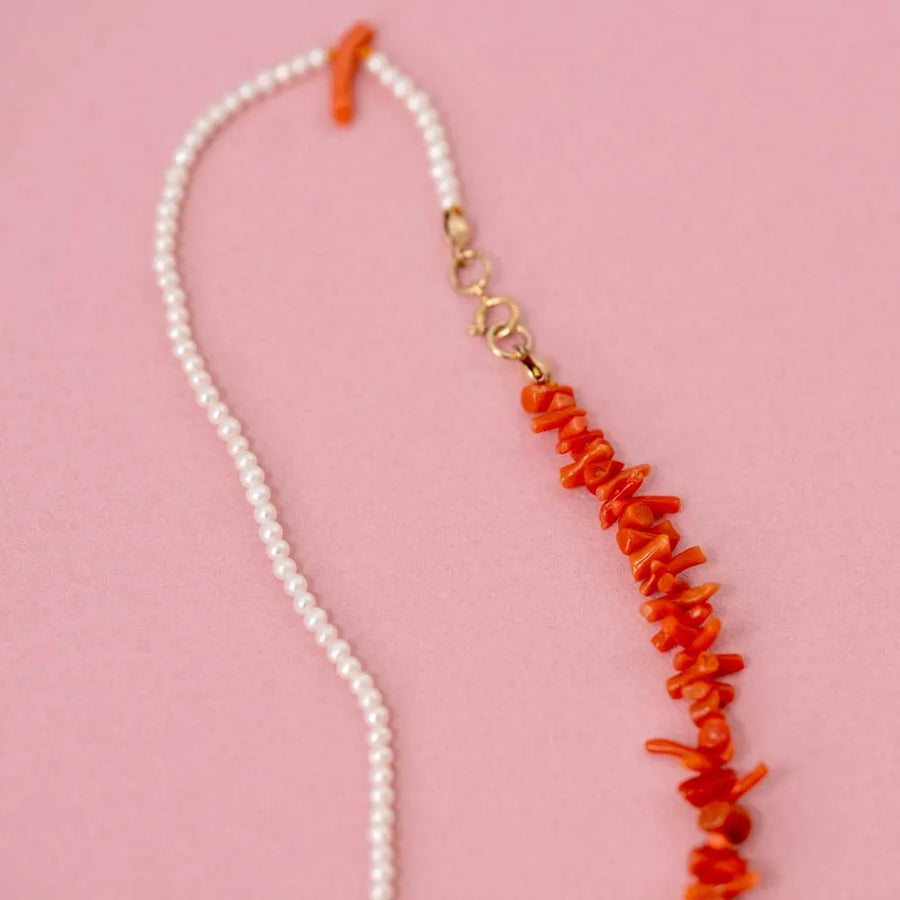 MAYVEDA Necklaces Seed Pearl Vintage Coral Gemstone Necklace Mayveda Jewellery