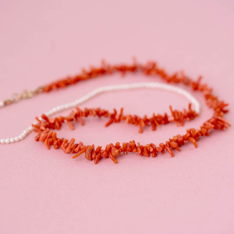 MAYVEDA Necklaces Seed Pearl Vintage Coral Gemstone Necklace Mayveda Jewellery