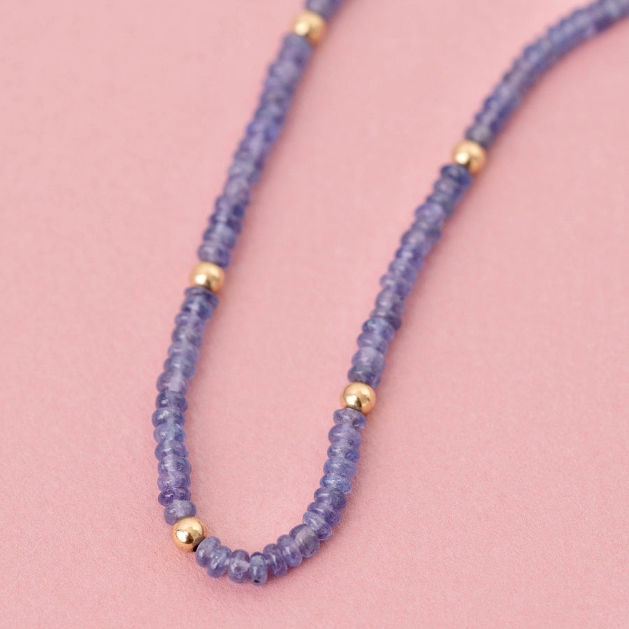MAYVEDA Necklaces Tanzanite Gold Beaded Gemstone Necklace Mayveda Jewellery
