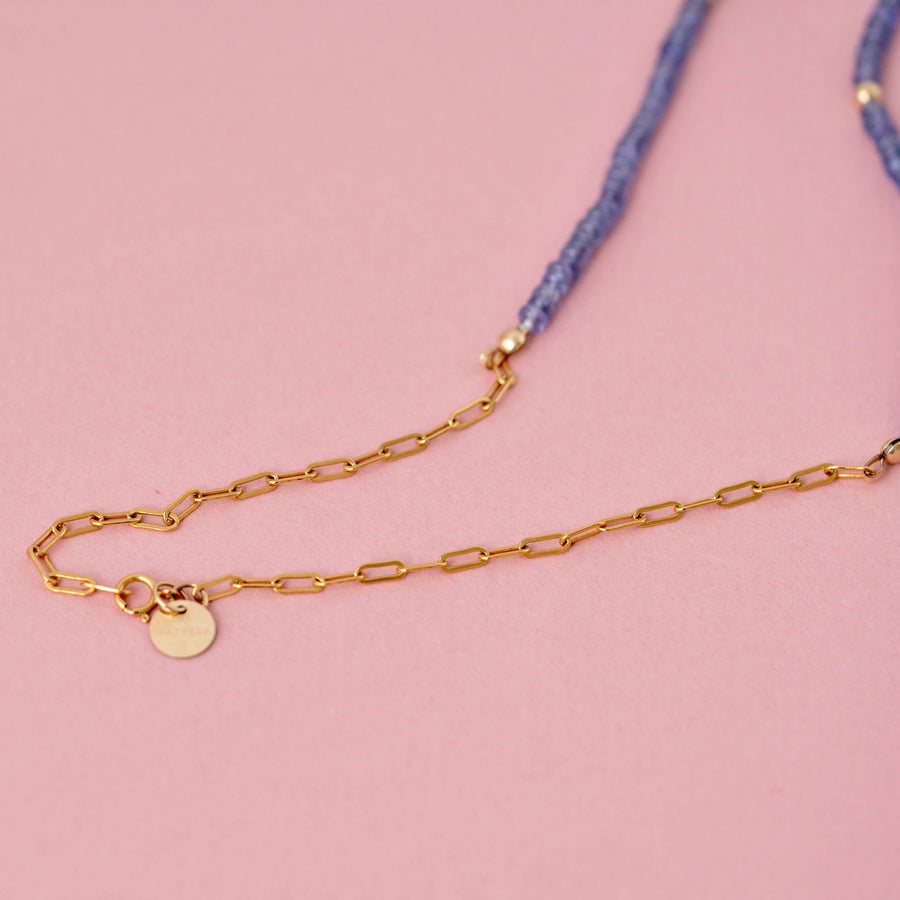 MAYVEDA Necklaces Tanzanite Gold Beaded Gemstone Necklace Mayveda Jewellery