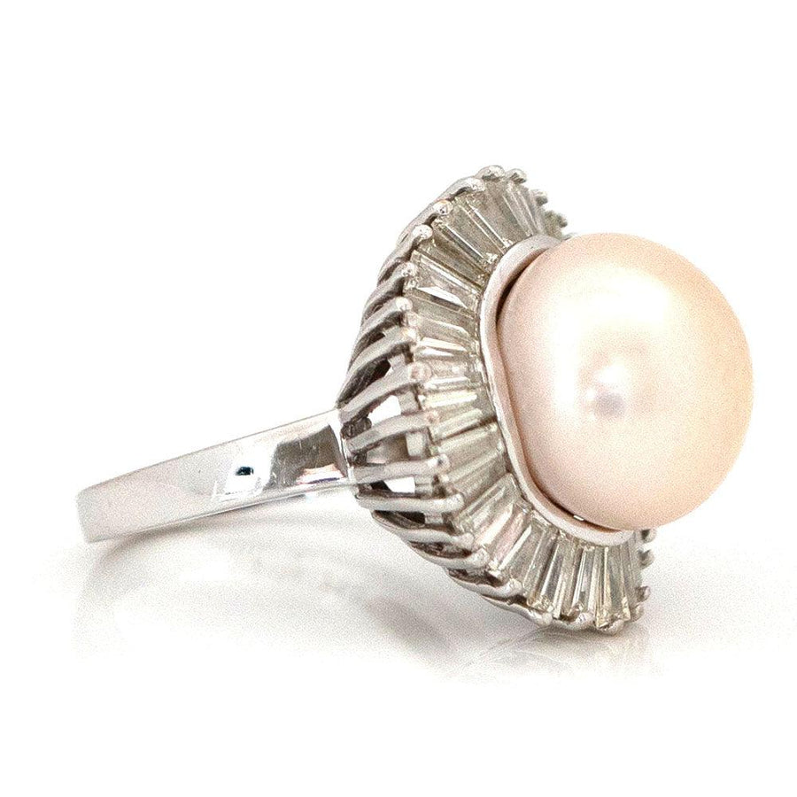 Pearl 2.35ct Diamond 18ct White Gold Ballerina Ring - Mayveda Jewelry