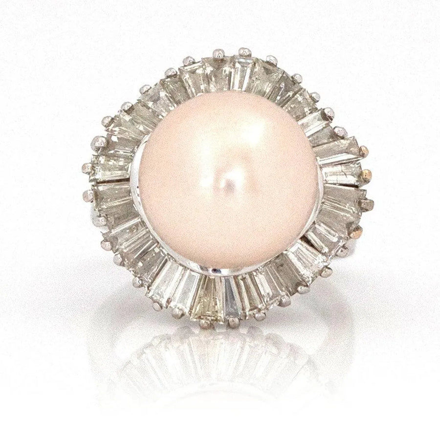 Pearl 2.35ct Diamond 18ct White Gold Ballerina Ring - Mayveda Jewelry