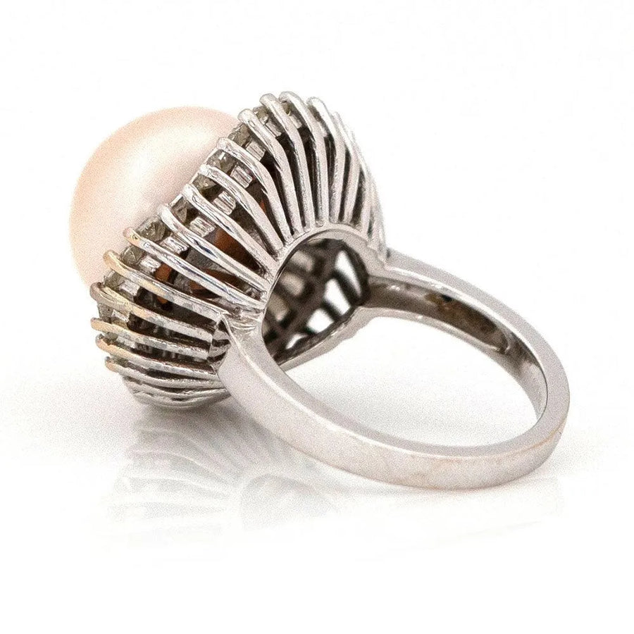 MODERN Ring Pearl 18ct White Gold 2.35ct Diamond Ballerina Ring Mayveda Jewellery