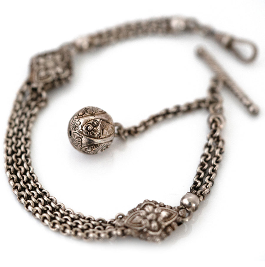 Antique Victorian Silver Women’s Albertine Watch Chain Necklace