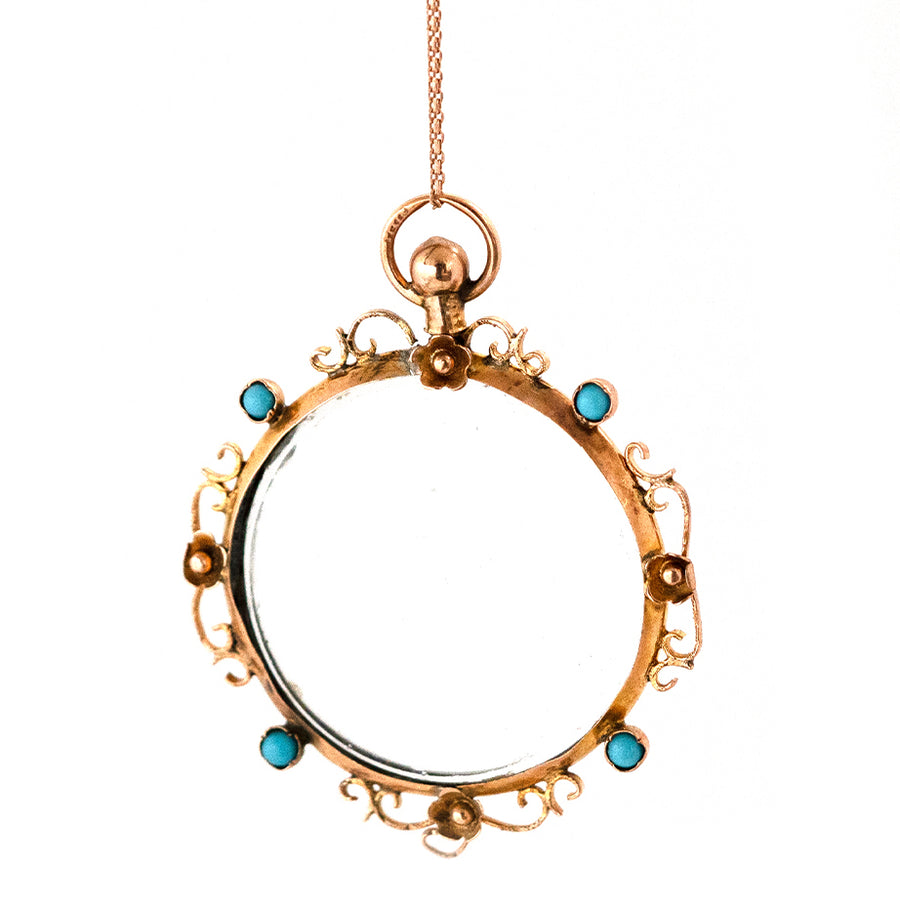 Antique Edwardian Turquoise 9ct Gold Glass Locket Necklace - Mayveda Jewelry