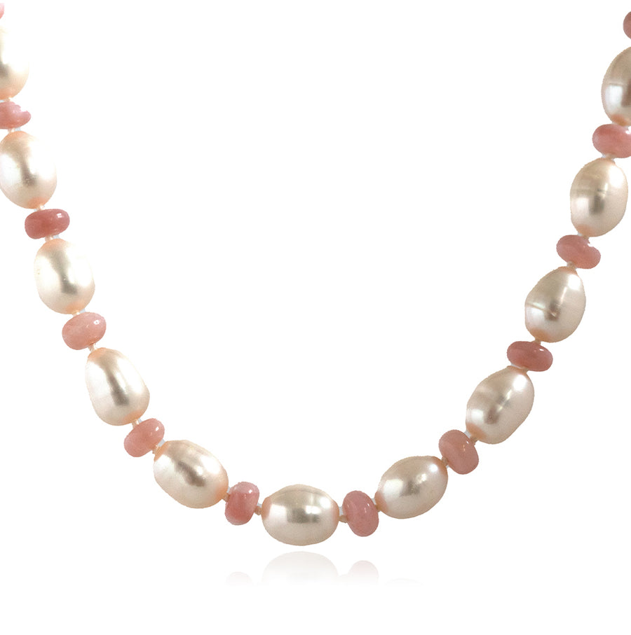 Beaded Pink Opal Pearl Necklace - Mayveda Jewelry