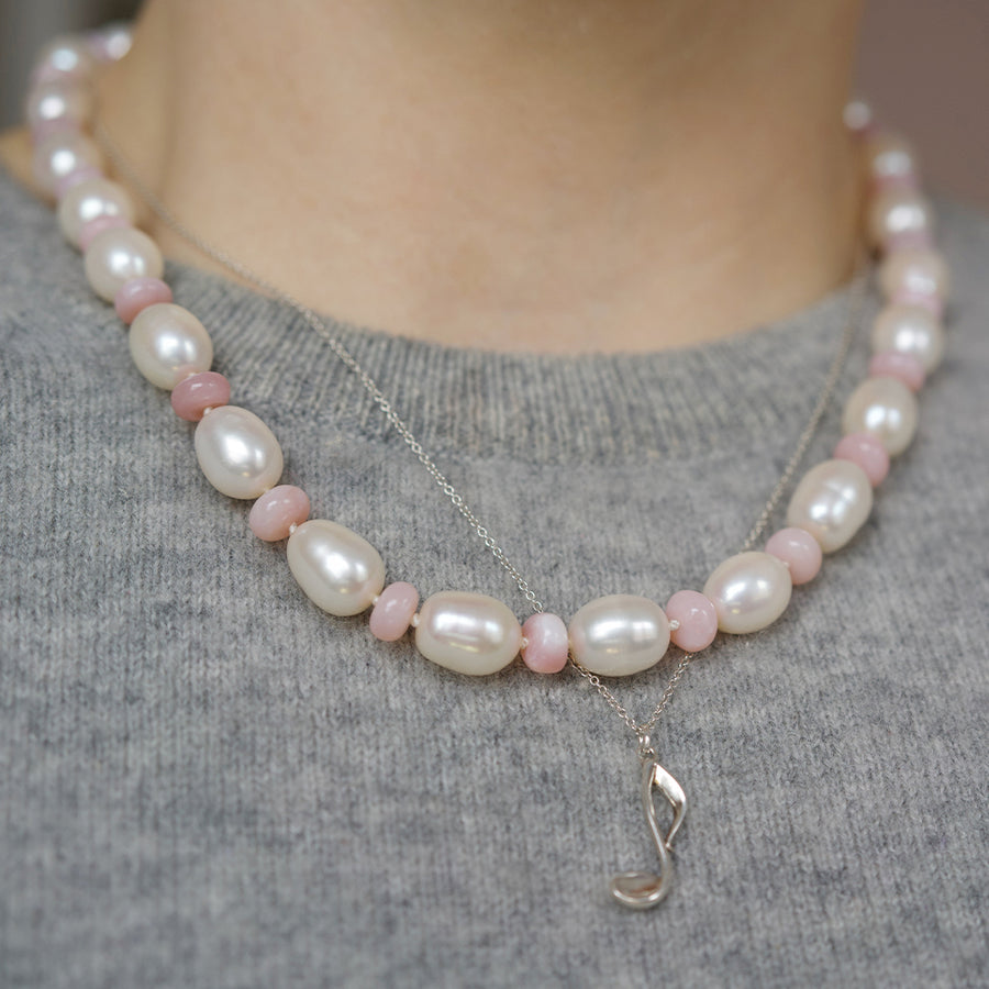 Beaded Pink Opal Pearl Necklace