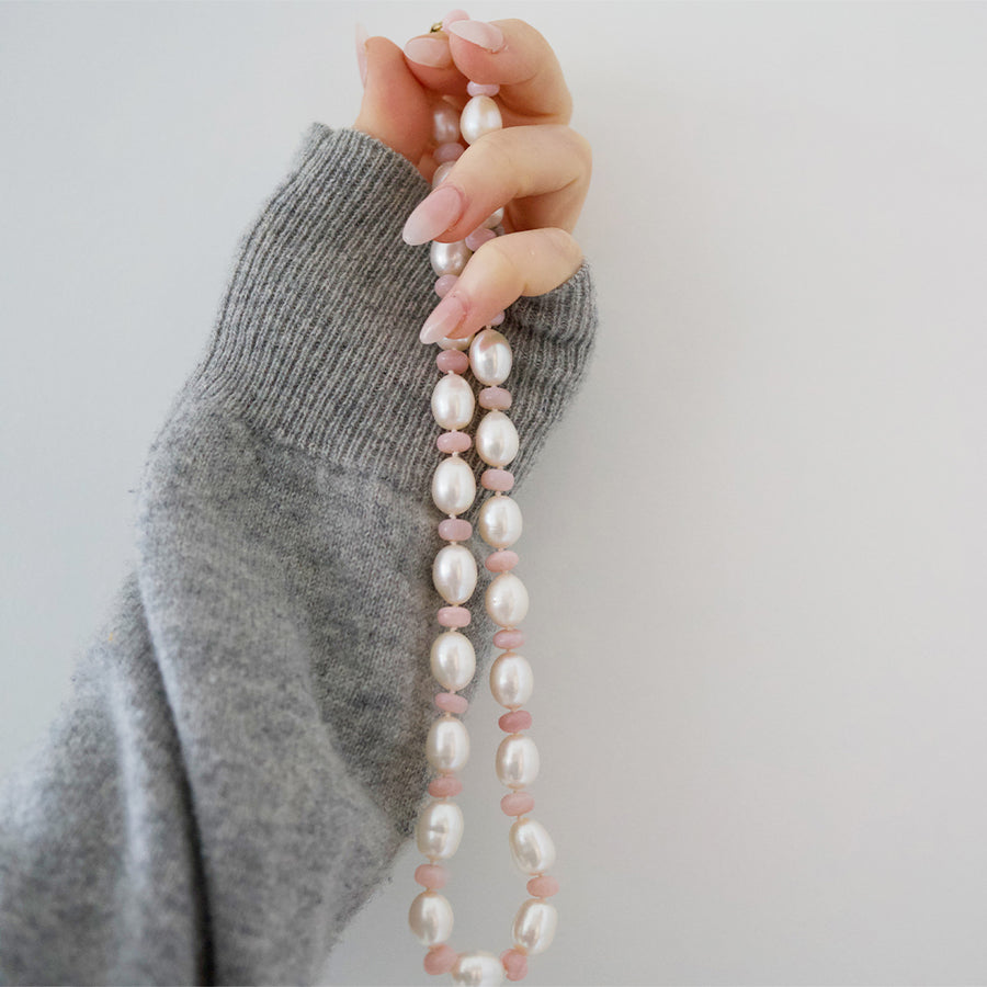 Beaded Pink Opal Pearl Necklace - Mayveda Jewelry