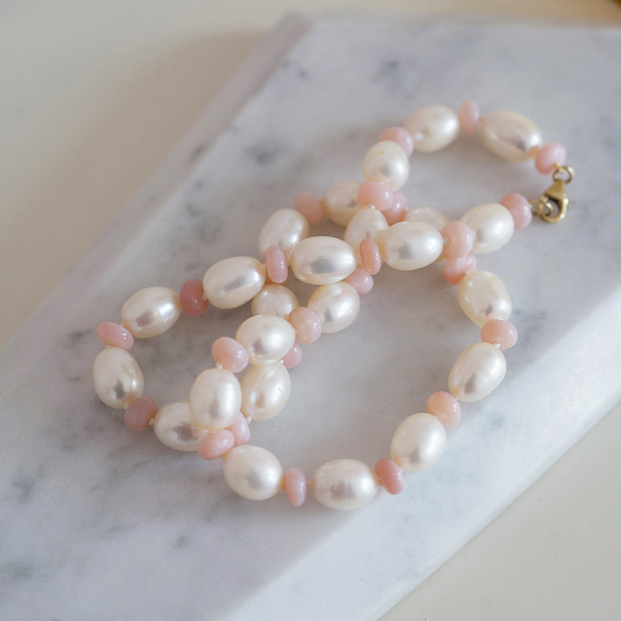 Beaded Pink Opal Pearl Necklace