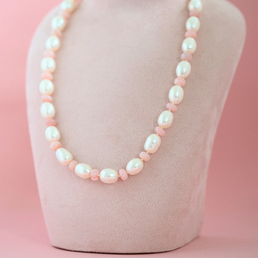 Beaded Pink Opal Pearl Necklace - Mayveda Jewelry