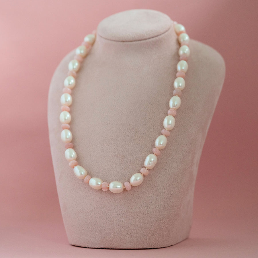 Beaded Pink Opal Pearl Necklace