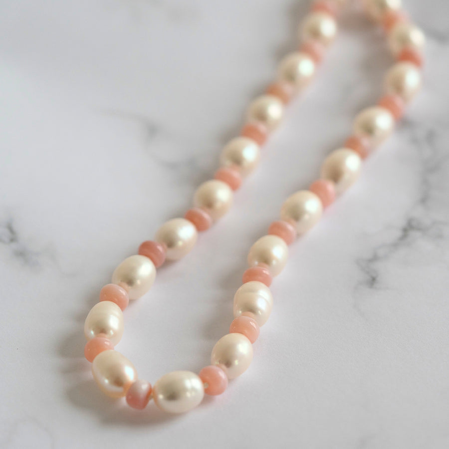 Beaded Pink Opal Pearl Necklace - Mayveda Jewelry