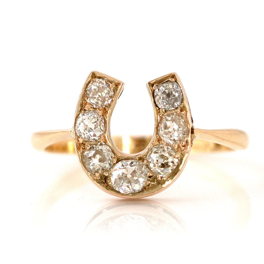 Antique Victorian 0.8ct Diamond Horseshoe 18ct Gold Ring