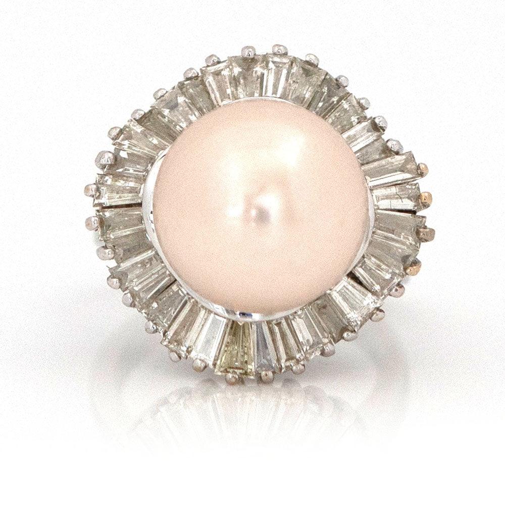 Anillo Bailarina de Perlas 2.35ct Diamantes Oro Blanco de 18ct