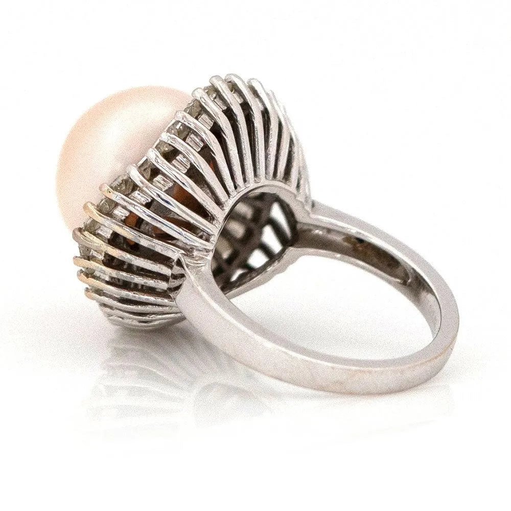 Pearl and 2.35 Carat Baguette Diamond 18K White Gold Ballerina Ring, view 14