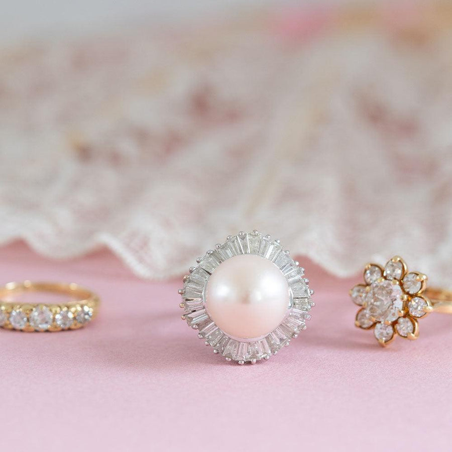 Pearl 2.35ct Diamond 18ct White Gold Ballerina Ring