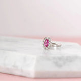 Pink Sapphire Diamond Halo 18ct White Gold Ring