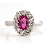 Pink Sapphire Diamond Halo 18ct White Gold Ring