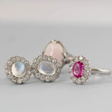 Pink Sapphire Diamond Halo 18ct White Gold Ring