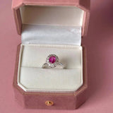 Pink Sapphire Diamond Halo 18ct White Gold Ring