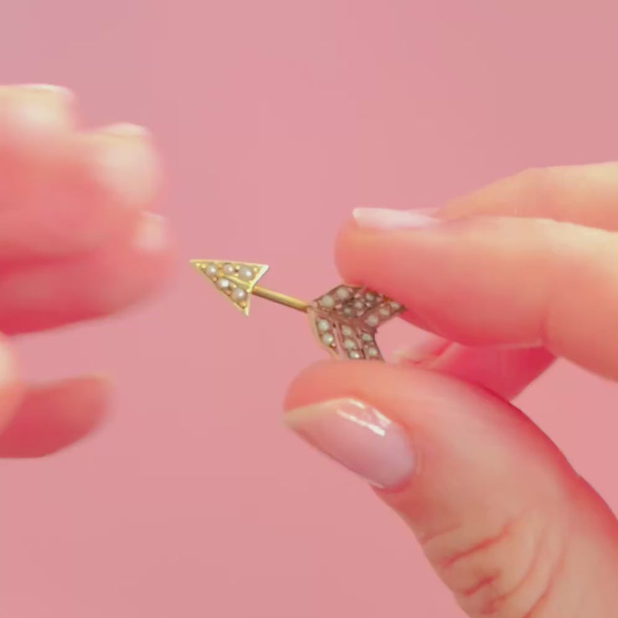 Antique Victorian 9ct Gold Seed Pearl Arrow Pin Brooch