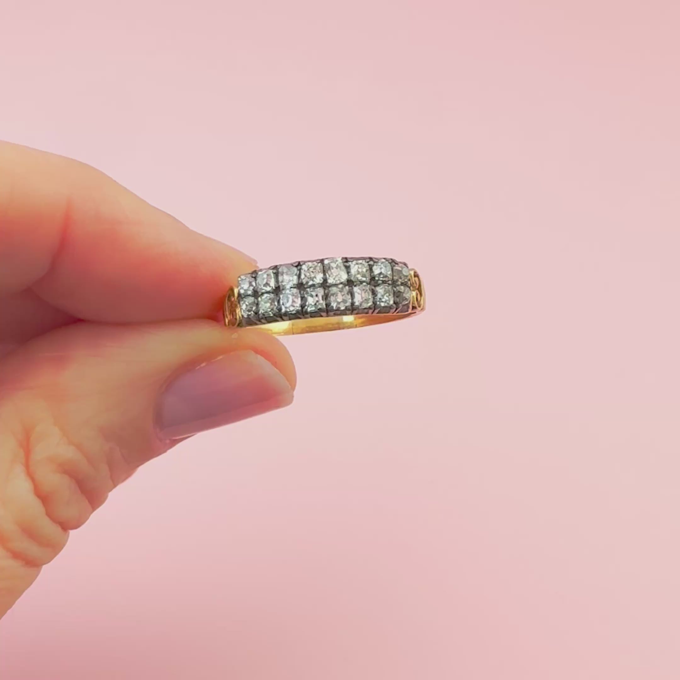Georgian Double Row Old Cut Diamond 18K Gold Antique Ring, video