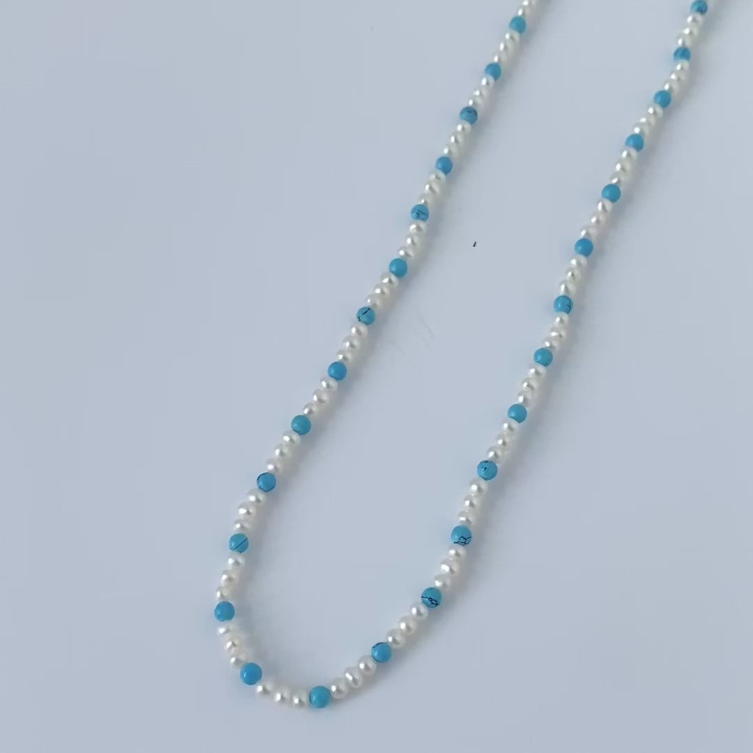 Beaded Turquoise Pearl Necklace, video