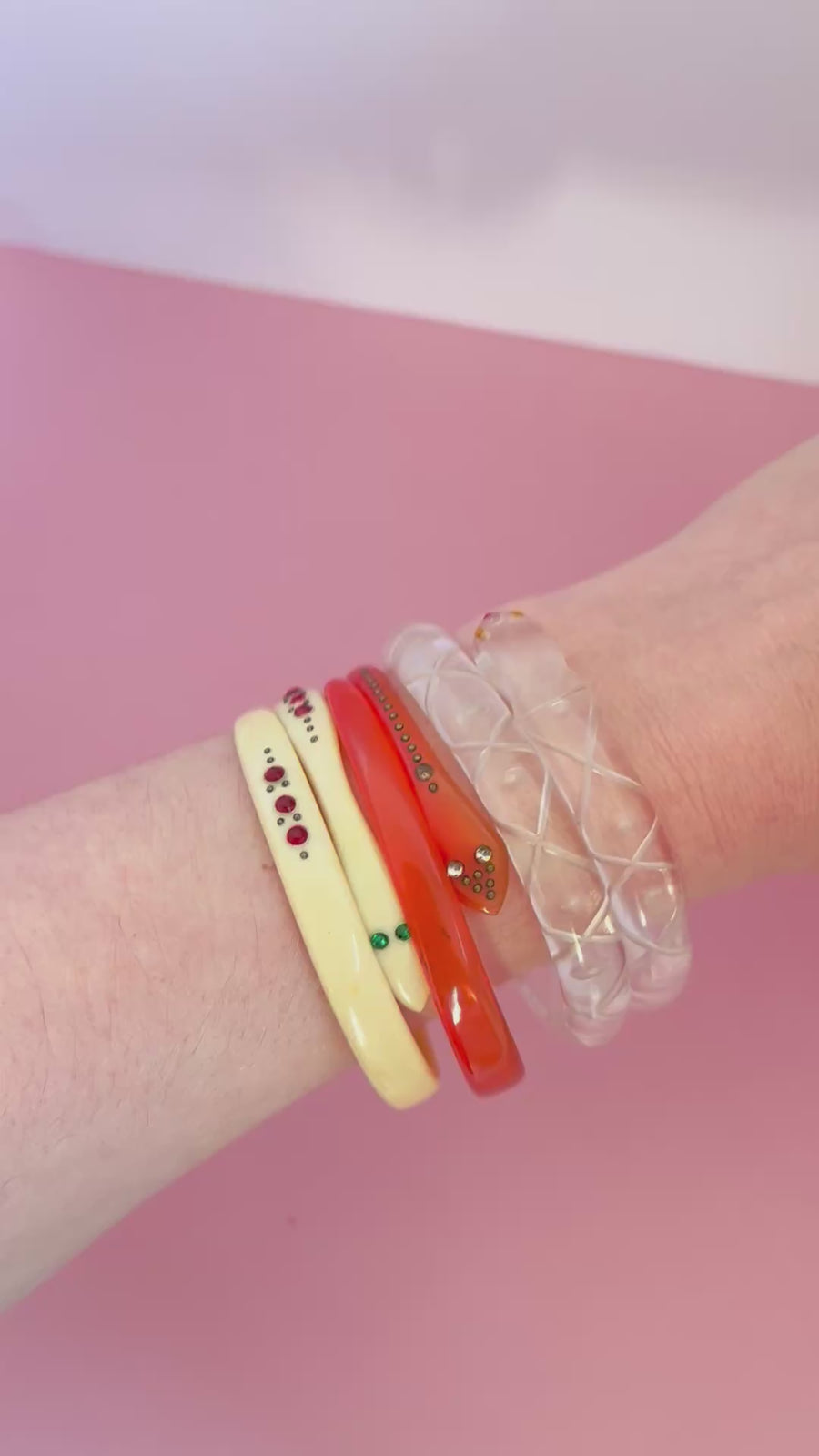 Vintage 1930s–1940s Clear Celluloid Snake Bangle Bracelet