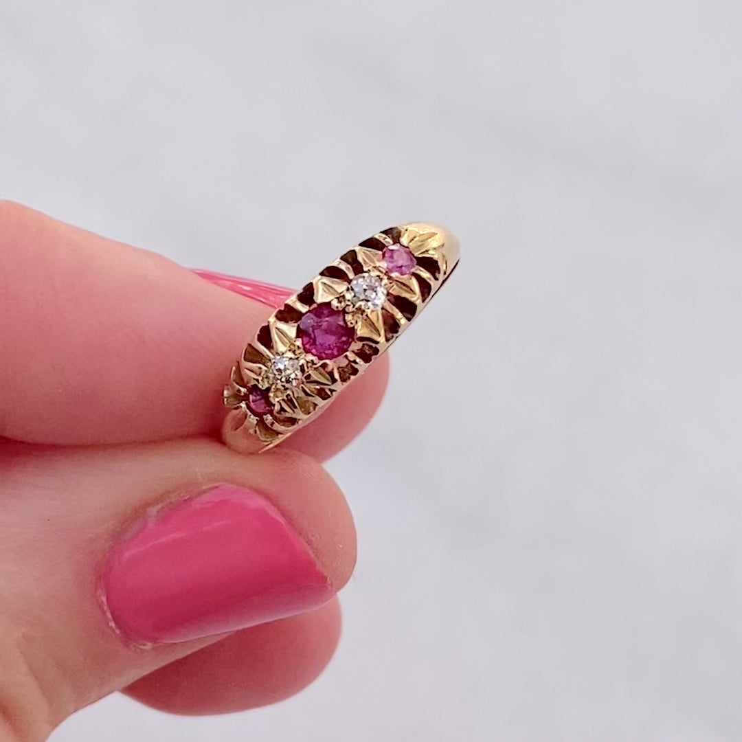 Antique 1911 Ruby Diamond 18ct Gold Ring, video