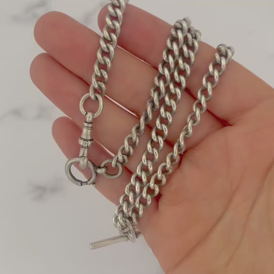 Vintage 1940s Sterling Silver Albert Watch Chain Necklace, video