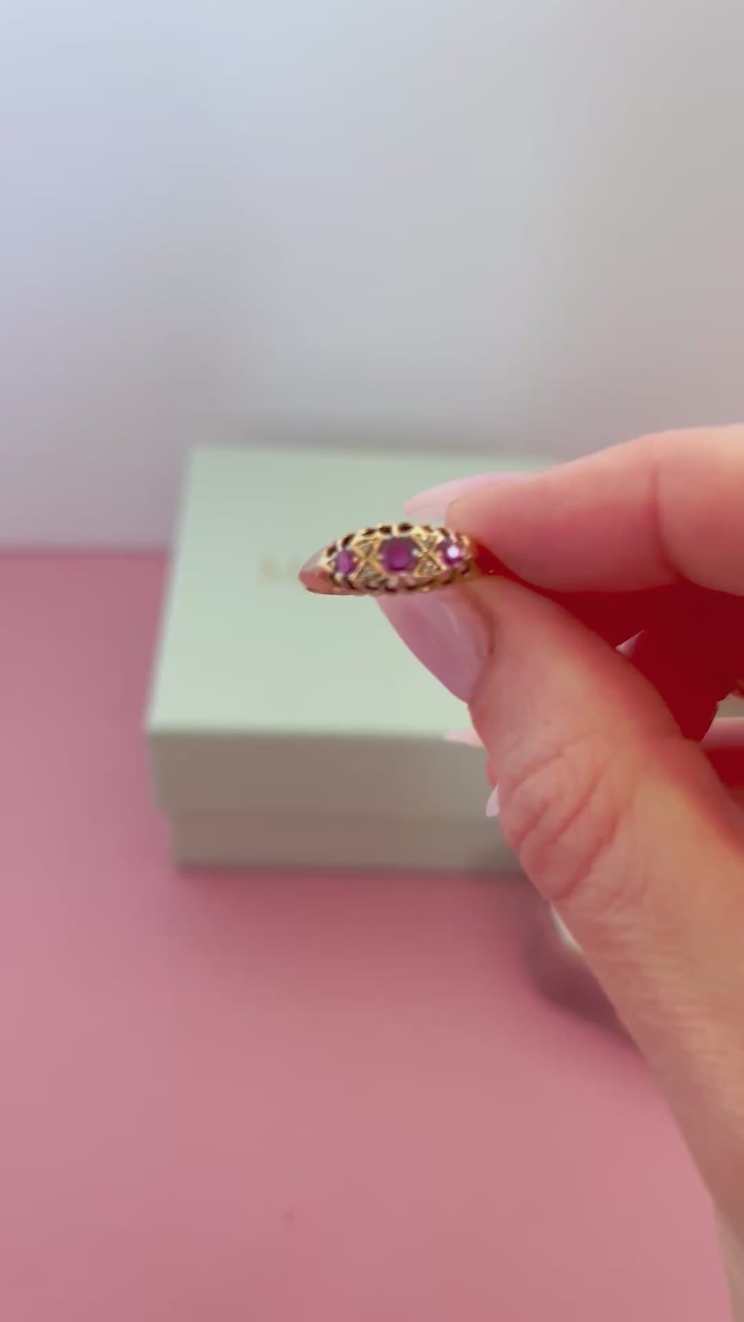 Antique Edwardian Ruby Diamond 18ct Gold Ring, video